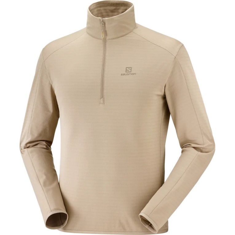 Beige Salomon Essential Lightwarm Half Zip Men's Sweatshirt | PH 01879G